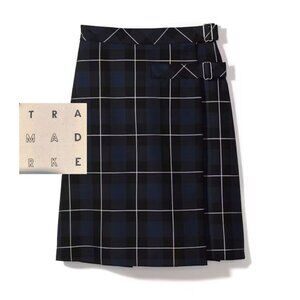 Y2K Black/blue wool plaid designer skirt by Trademark, 29”W